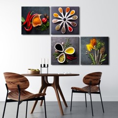 Large Colorful Spices and Spoon Vintage Canvas Prints Still Life Paintings