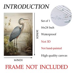 Egret Canvas Wall Art Blue Heron Picture 16″L x 24″W, Heron-Unframed