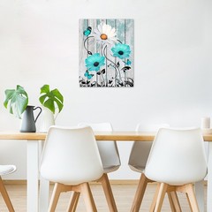 Farmhouse Turquoise Floral Canvas Wall Art Teal Blue and White Daisy Butterfl…