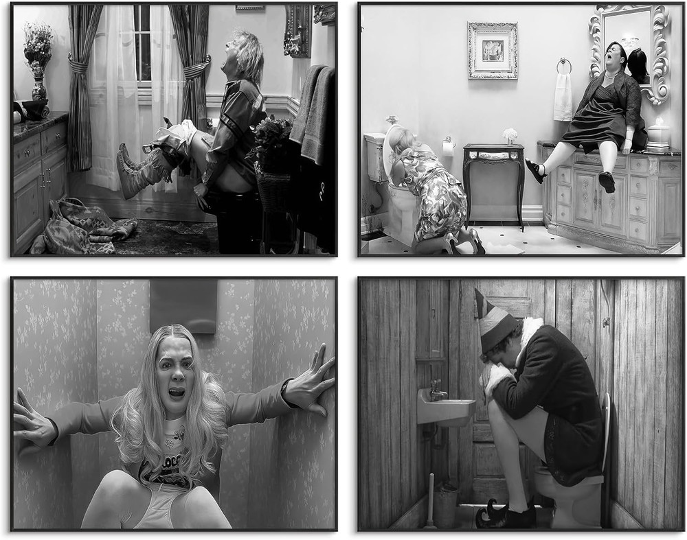 Funny Bathroom Wall Art Set of 4-Black and White Wall Art for Bathroom Decortati