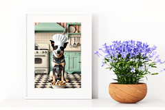 Heeler/Cattle Dog Chef Kitchen Art Print – Cute Retro Wall Decor for Dog Lovers