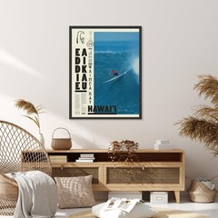 Black Framed Vintage Surfing Wall Art Retro Hawaii Surf Poster Pro Contest Bi…