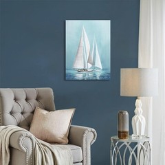 Sailing Boat Canvas Wall Art – Ocean Picture with Blue Seaview Painting for L…