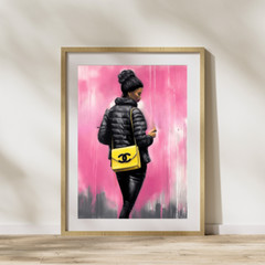 Black Woman, Handbag, Pink, Painting Illustration Digital Wall Art Poster Decor