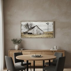 Farmhouse Framed Wall Art Picture: Rustic Barn Farm Wood 48″L x 24″W, 03