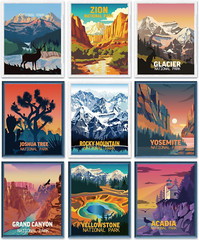 9 Pieces Vintage National Park Posters, National Park Art Prints Nature Wall Art