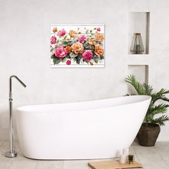 Plant Green Leaf Pink and Orange Floral Canvas Wall Art for Bathroom Living Room