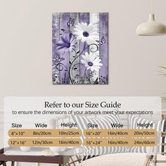 Farmhouse Daisy Floral Wall Art for Living Room, Purple Flower Butterfly Canv…