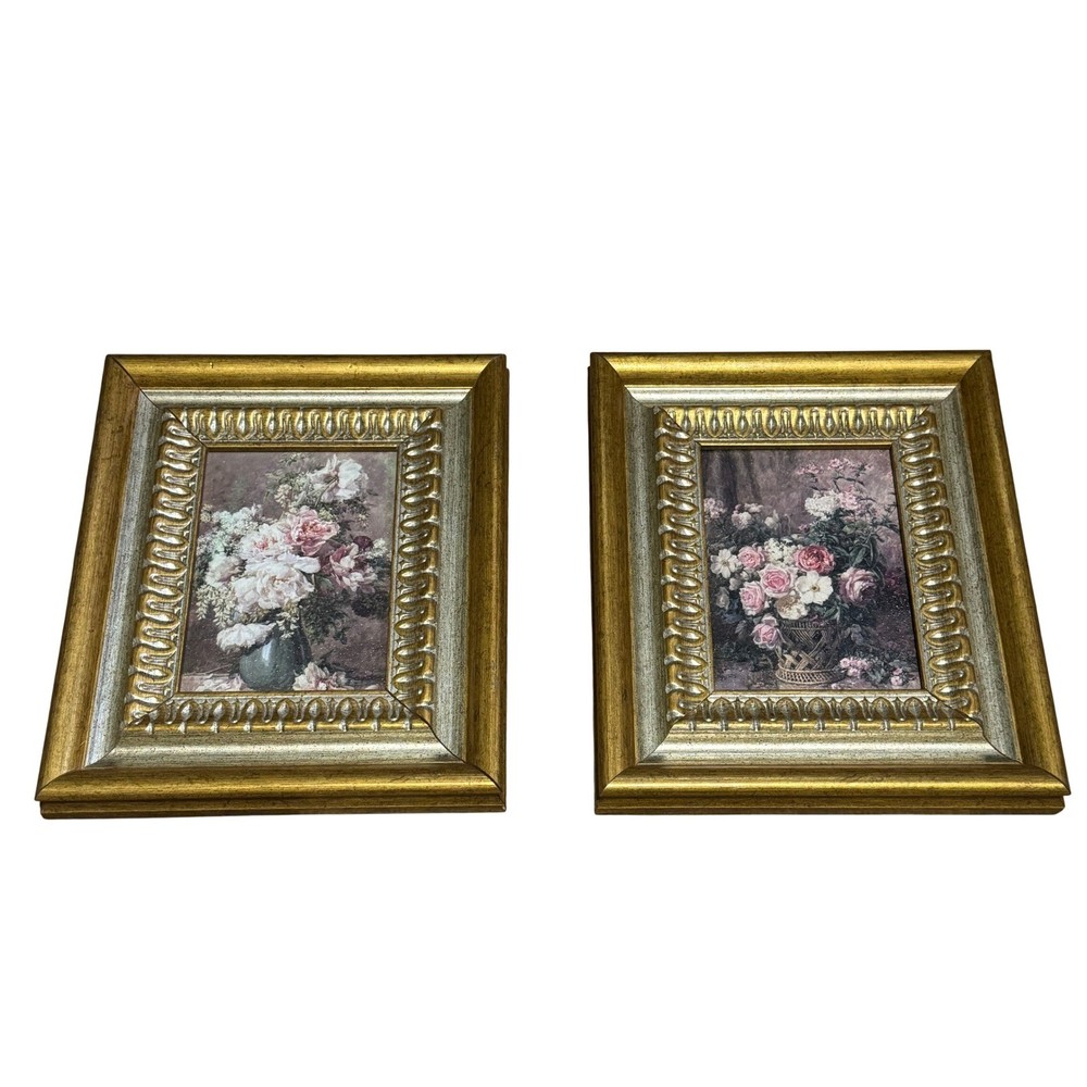 Crystal Art Gallery Floral Rose Art Prints Set of 2 Gold Silver Ornate Frames
