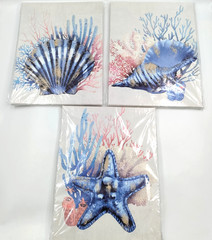 3 Piece Pool Room / Bathroom Wall Décor Starfish & Shells 12″x16″ Each, Wall Art