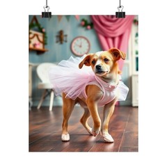Puppy Ballerina Poster, Dog Ballet Wall Art, Matte Print, Animal Lover 8 x 10 in