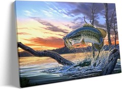 Large Mouth Bass Fish Canvas Wall Decor, Realistic Fish Oil Painting Bold Poster