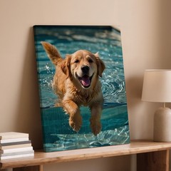 Golden Retriever Swimming In Pool Canvas Wall Art Animal Print Decor 75X80