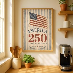 America 250 Poster, Vintage American Flag Wall Art, 1776-2026 Anniversary Print