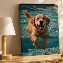 Golden Retriever Swimming In Pool Canvas Wall Art Animal Print Decor 75X80