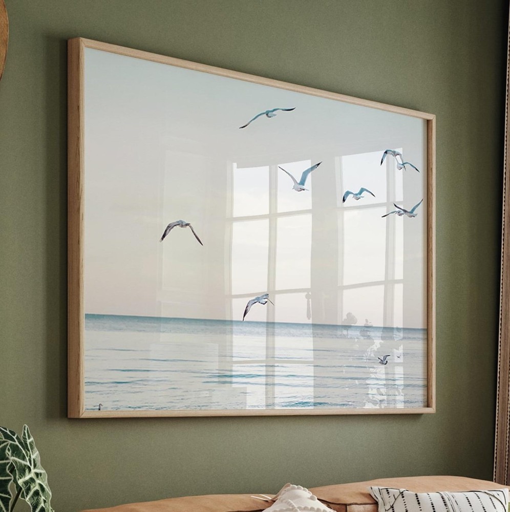 Muted Modern Seascape Poster Coastal Birds Beach Wall Art