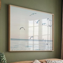 Muted Modern Seascape Poster Coastal Birds Beach Wall Art