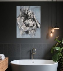 Canvas Wall Art Abstract Nude Prints Couple Canvas Painting,24″x48″ DIY Framed