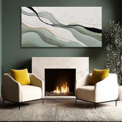 Modern Abstract Art Print – Green, White & Black Canvas for Home Decor 28×59
