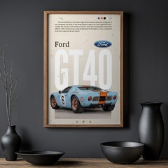 Ford GT40 Poster – Vintage Le Mans Race Car Automotive Wall Art Print