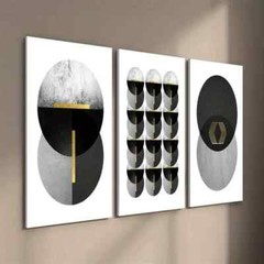 3pcs Black White Gray And Golden Shapes Wall Art Canvas Unframed/Framed
