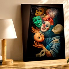 Canvas Surreal Mask Painting Clown Devil Skull Figure Framed Living Room Print