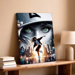 Wall Art Urban Dancer Girl City Skyline Surreal Portrait Canvas Print Poster