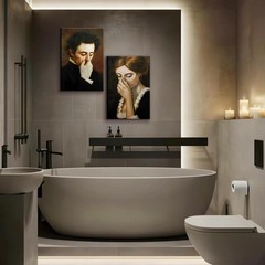 Funny Bathroom Wall Art Set of 2 – Retro Canvas Prints 8x10in Humor Decor