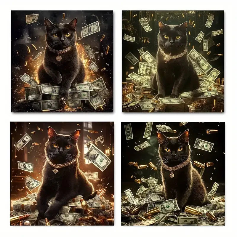 4pcs Lucky Black Cat LB Wall Art Canvas Unframed/Framed