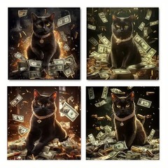 4pcs Lucky Black Cat LB Wall Art Canvas Unframed/Framed
