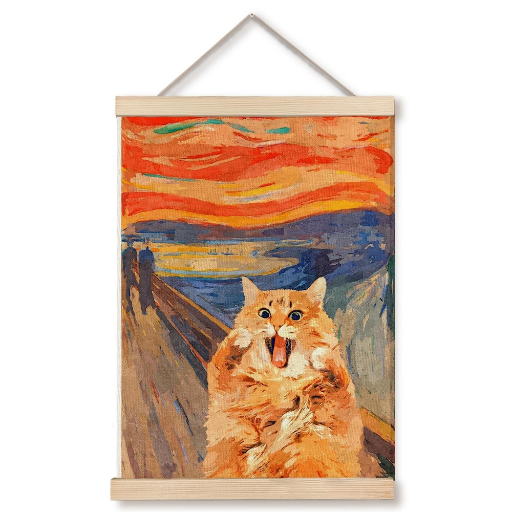 zaiQ Abstract Funny Orange Cat Wall Art Decor, Retro Modern 19th Century Scre…