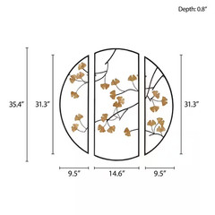 Framed 3-Piece 14.6 In. X 35.4 In. Gold Metal Work Wall Decor Set, Suitable for