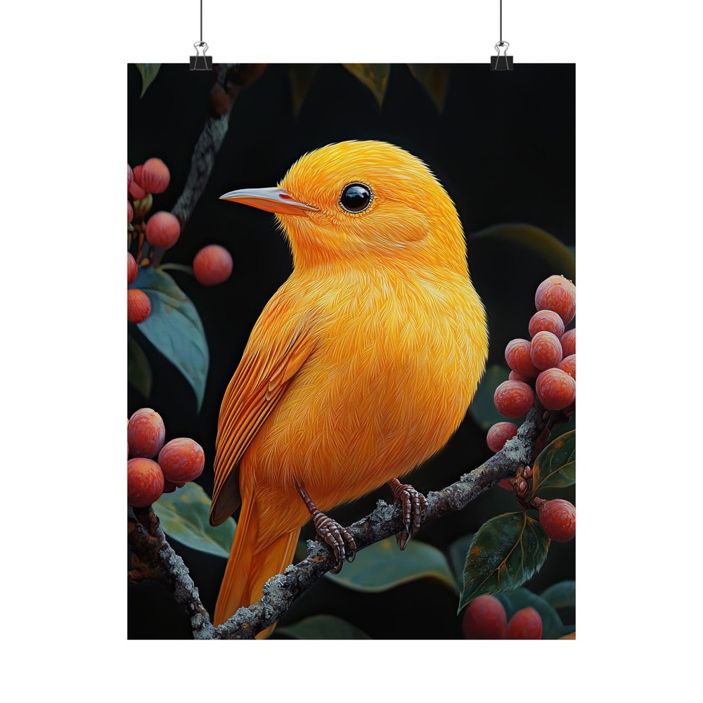 Orange Hawaiian Honeycreeper Bird Art Print Poster, Wildlife Home Decor 01