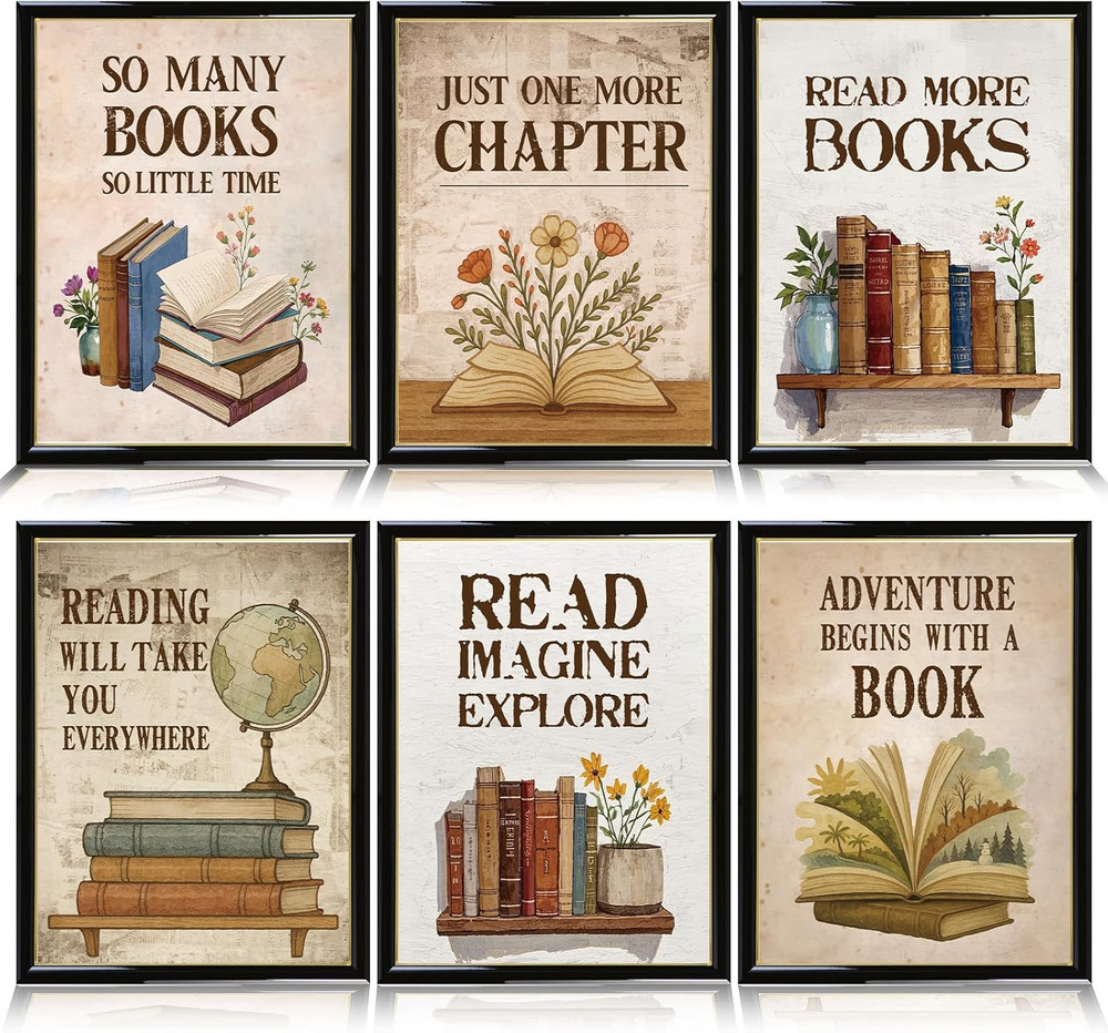 Reading Posters Classroom Decor – 6 Pcs Vintage Motivational Posters for Classro