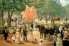 BALLOON SELLER SUMMER PARK CHILDREN FAMILY FUN PAINTING BY ALAN MALEY REPRO