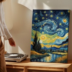 Starry Night Sky Canvas Wall Art Swirling Stars Landscape Painting Print Home