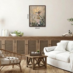 Vintage Floral Framed Wall Art, Hummingbird Gold Foil Style Canvas Prints for…