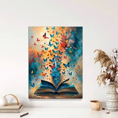 Colorful Butterfly Book Canvas Wall Art Retro Book Lover Gift Room Wall Decor
