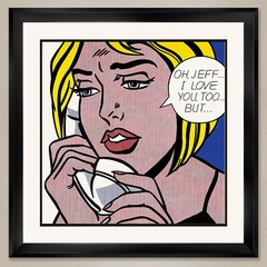 32W»x32H» OH JEFF I LOVE YOU by ROY LICHTENSTEIN – DOUBLE MATTE, GLASS and FRAME