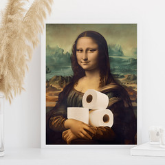 Framed Funny Mona Lisa Toilet Paper Canvas Print Humorous Bathroom Wall Decor