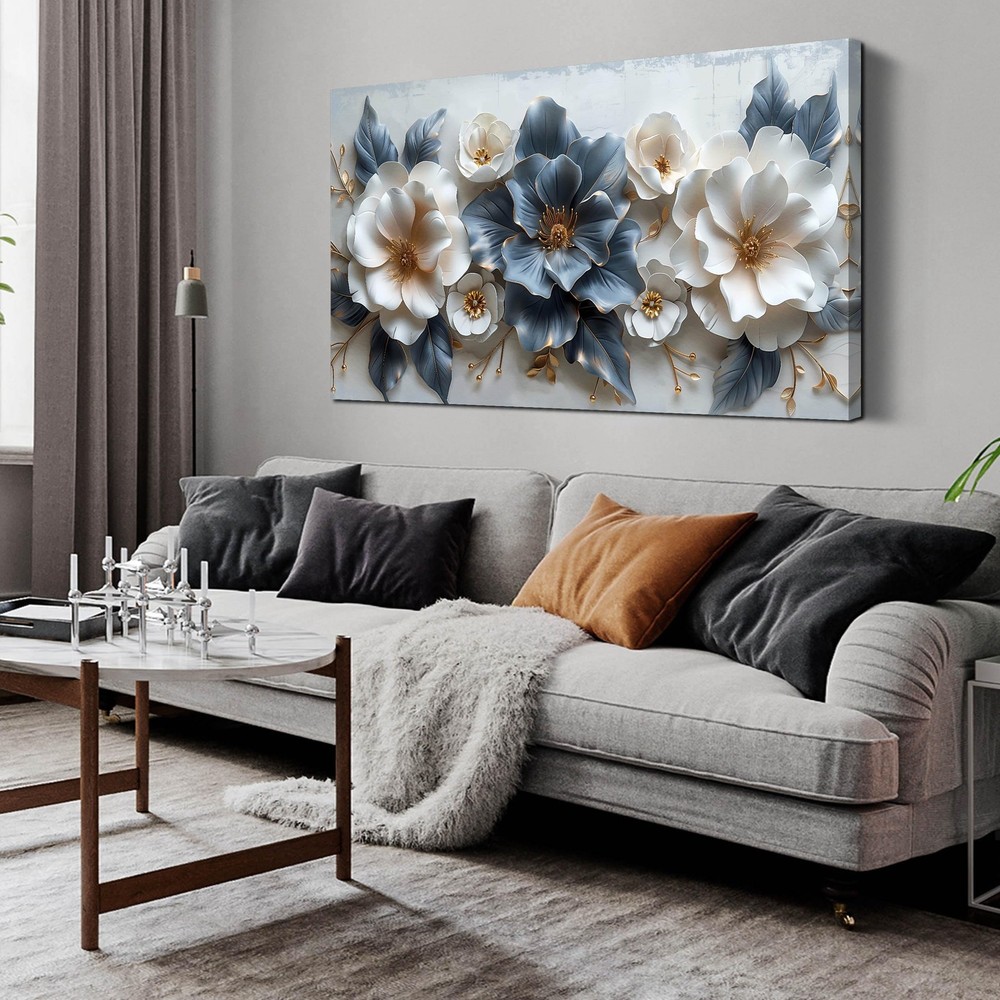 Blue and White Flower Pictures for Living Room Teen Bedroom Decor for Girls W…