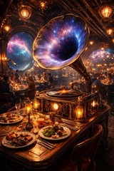 Record Player Galaxysteam Punk Restaurant Digital Wallpaper Art Poster Decor #1