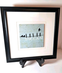 Dream Birds on a Wire Framed Wall Art 12 x 12 Blue Script Background Black Frame