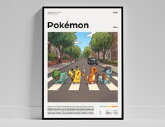 Pokemon Abbey Road Style Wall Art Print, Retro Gaming Character Poster Decor