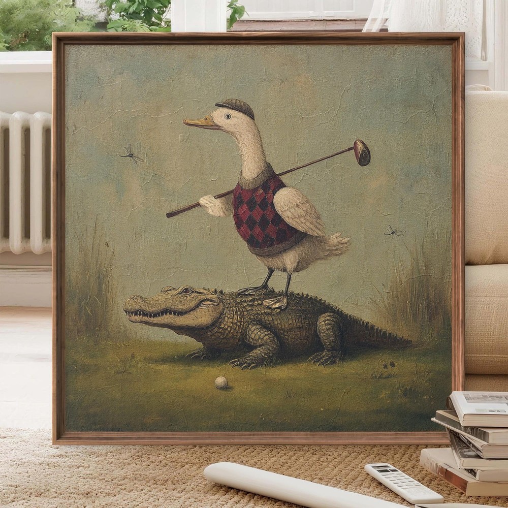 Funny Duck Golf Poster Vintage Animal Wall Art Gift for Golf Lovers