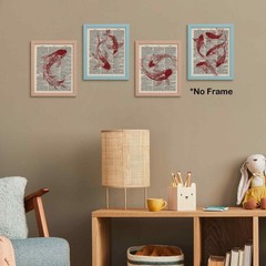 Vintage Trendy Japanese Red Koi Fish Posters Prints Unframed 8×10 Set of 4, P…