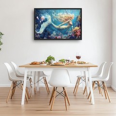 Extra Large Framed Mermaid Wall Art,Oversized Undersea Ocean Wall Decor,Color…