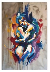 Abstract Embrace Canvas Wall Art 24×36 | Modern Colorful Couples Embrace| Large