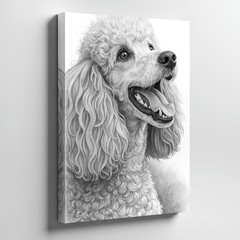 Detailed Black And White Poodle Dog Canvas Wall Art Print For Pet Lovers Home