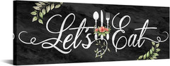 Farmhouse Kitchen Wall Art – Let’s Eat Black Marble Canvas 12×36» Decor